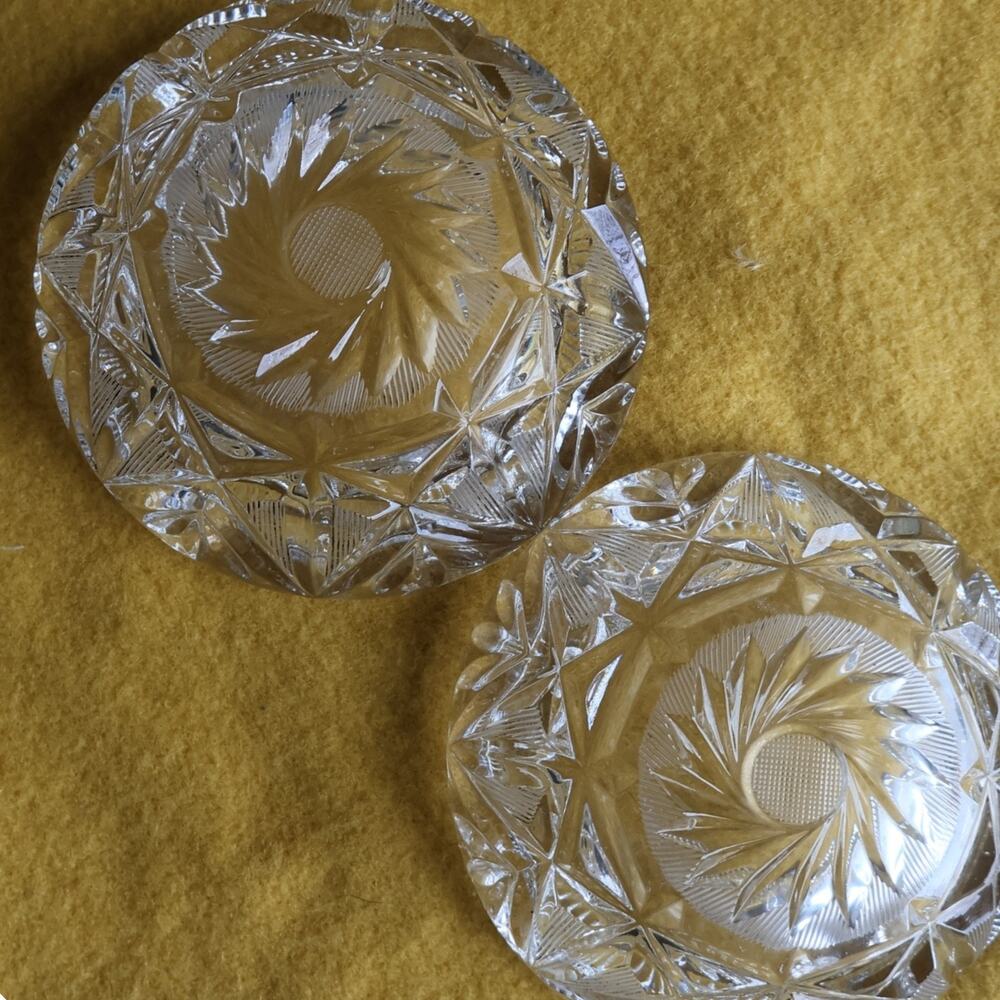 VTG Czech Bohemian Crystal Ashtray 5.5" Heavy Cut Glass Gift for Him Collectible - Picture 3 of 13